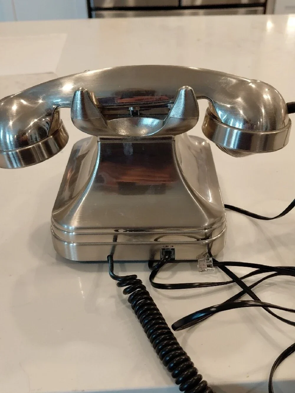 Pottery Barn Brushed Nickel Rotary-Style Desk Phone..Excellent CONDITION...